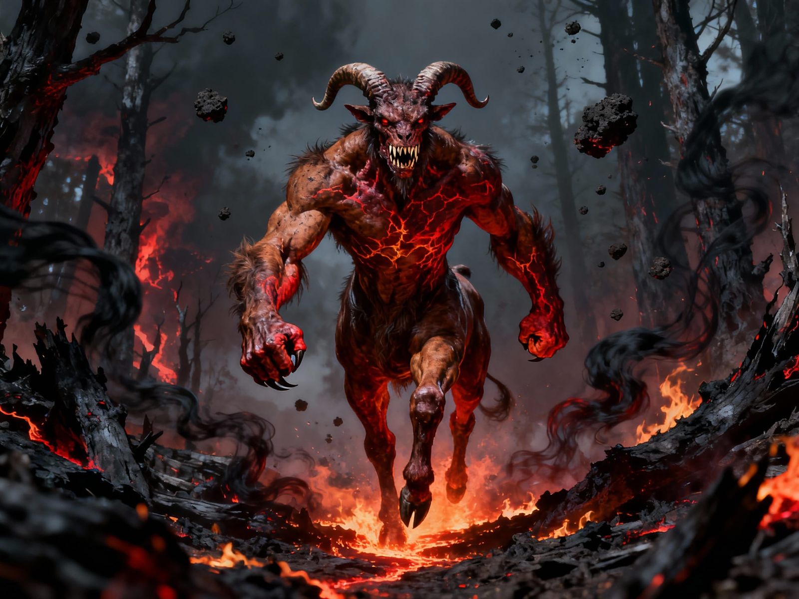 Powerful Demon Rises from Burning Forest