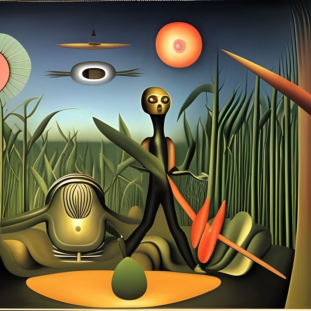 Alien Encounter Inspired by Rousseau and Bosch