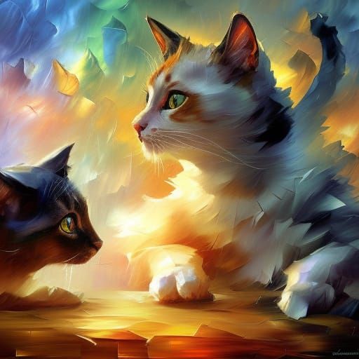 Colorful Cats in Impasto Style, Digital Art