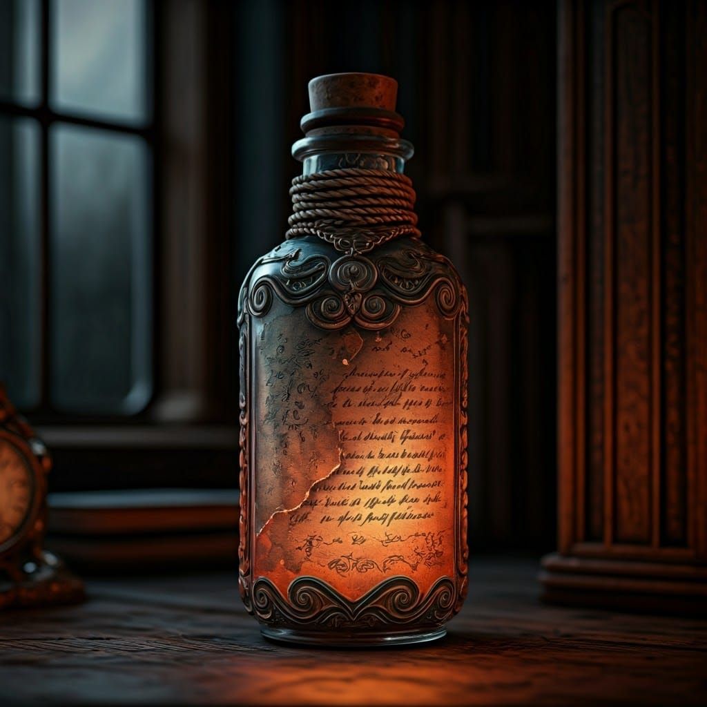 Ethereal Potion in Antique Glass Bottle with Whimsical Label