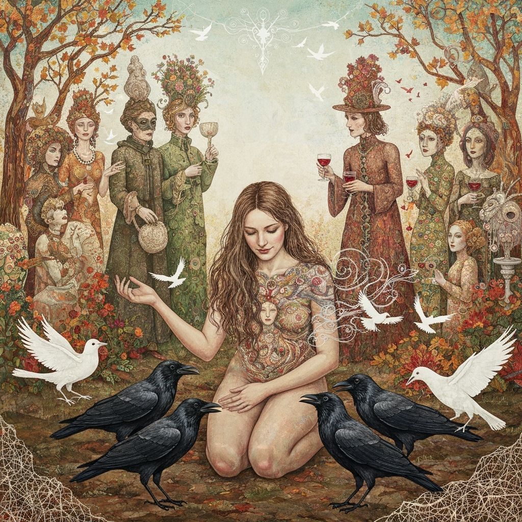 Woman with Birds in Surreal Dreamscape