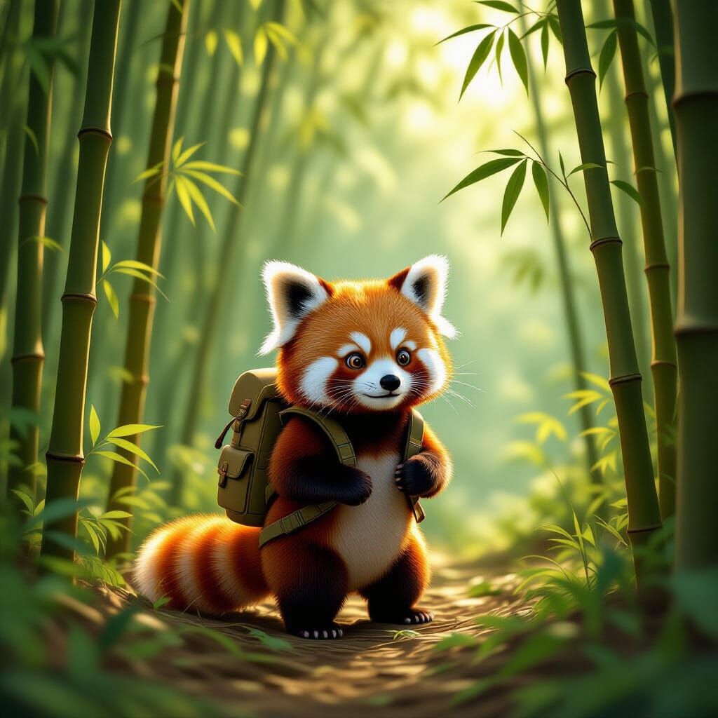 Red Panda Explorer in Bamboo Forest
