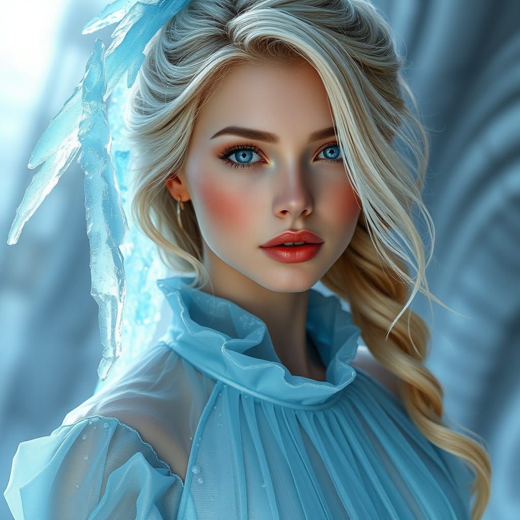 Ethereal Ice Maiden in Shimmering Blue Gown