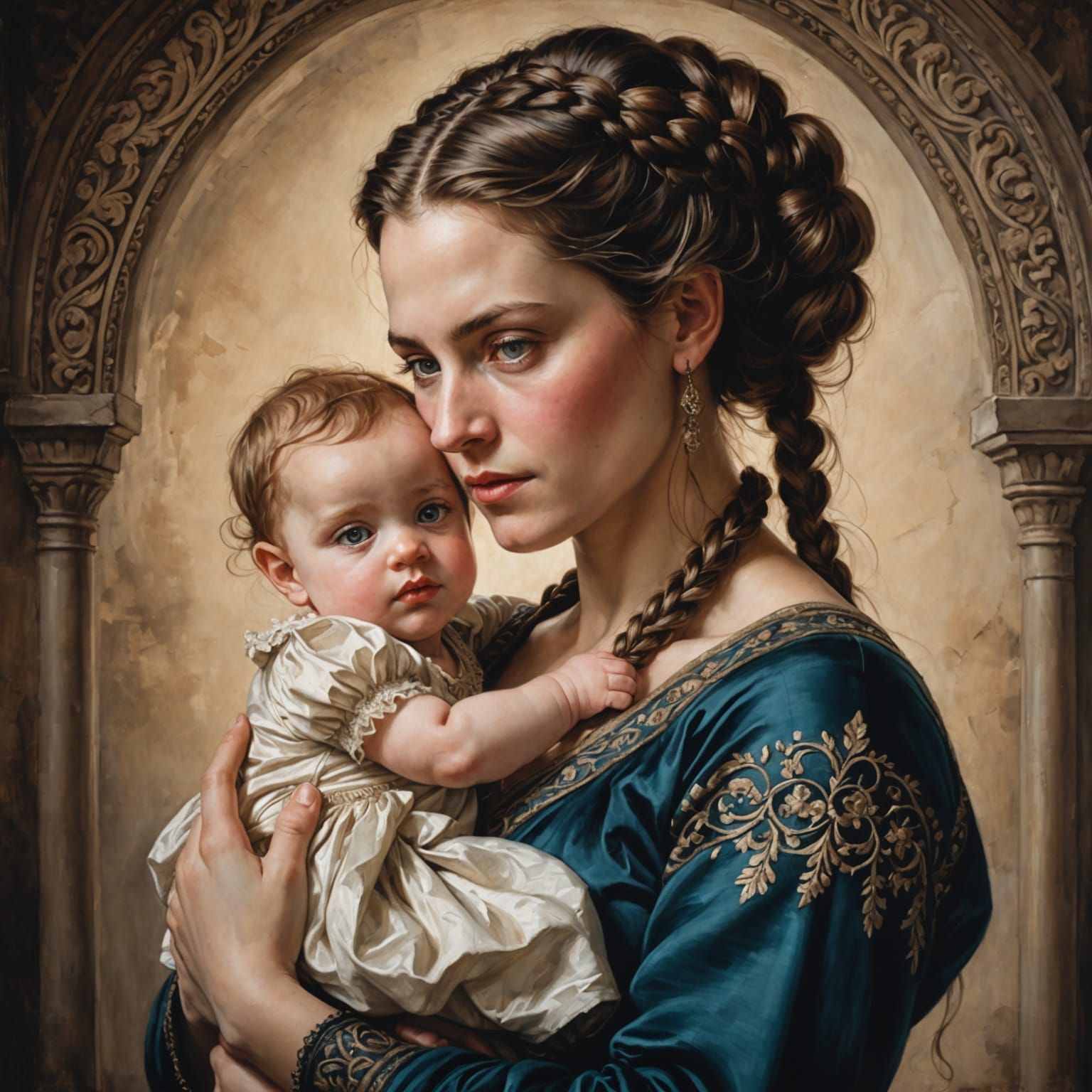 Mother and Child in Romantic Illustrative Style