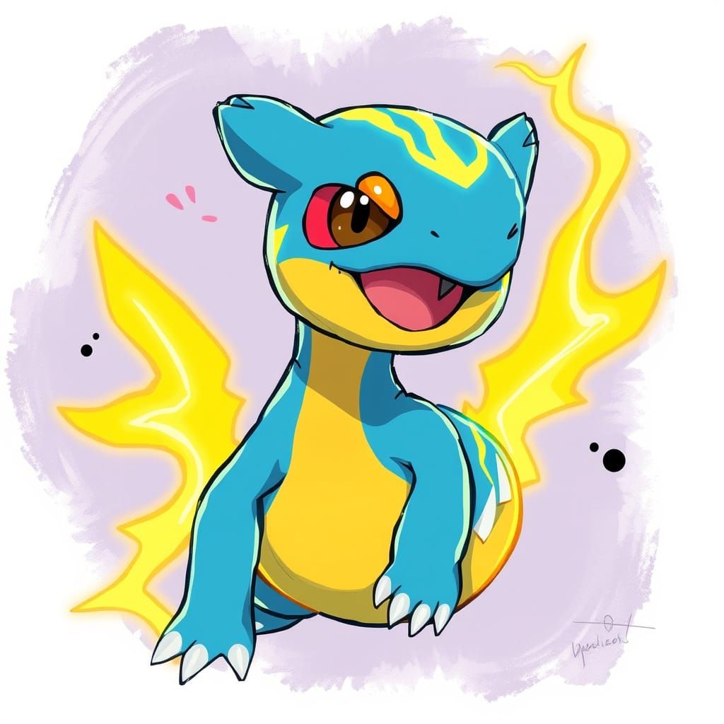 Vibrant Electric Blue Water-type Pokémon in Exaggerated Cart...