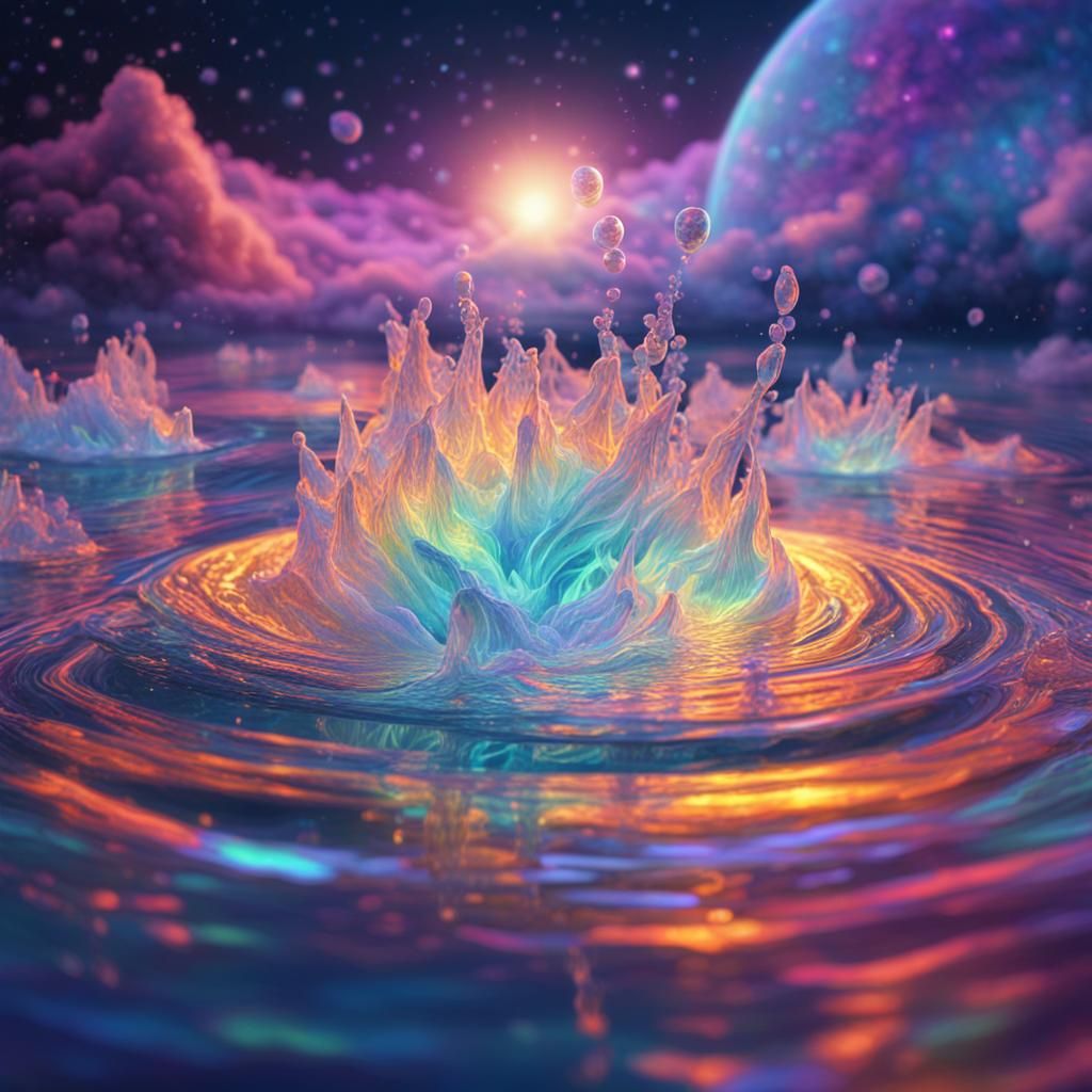 Ethereal Cosmic Hologram in Soft, Shimmering Dawn Light