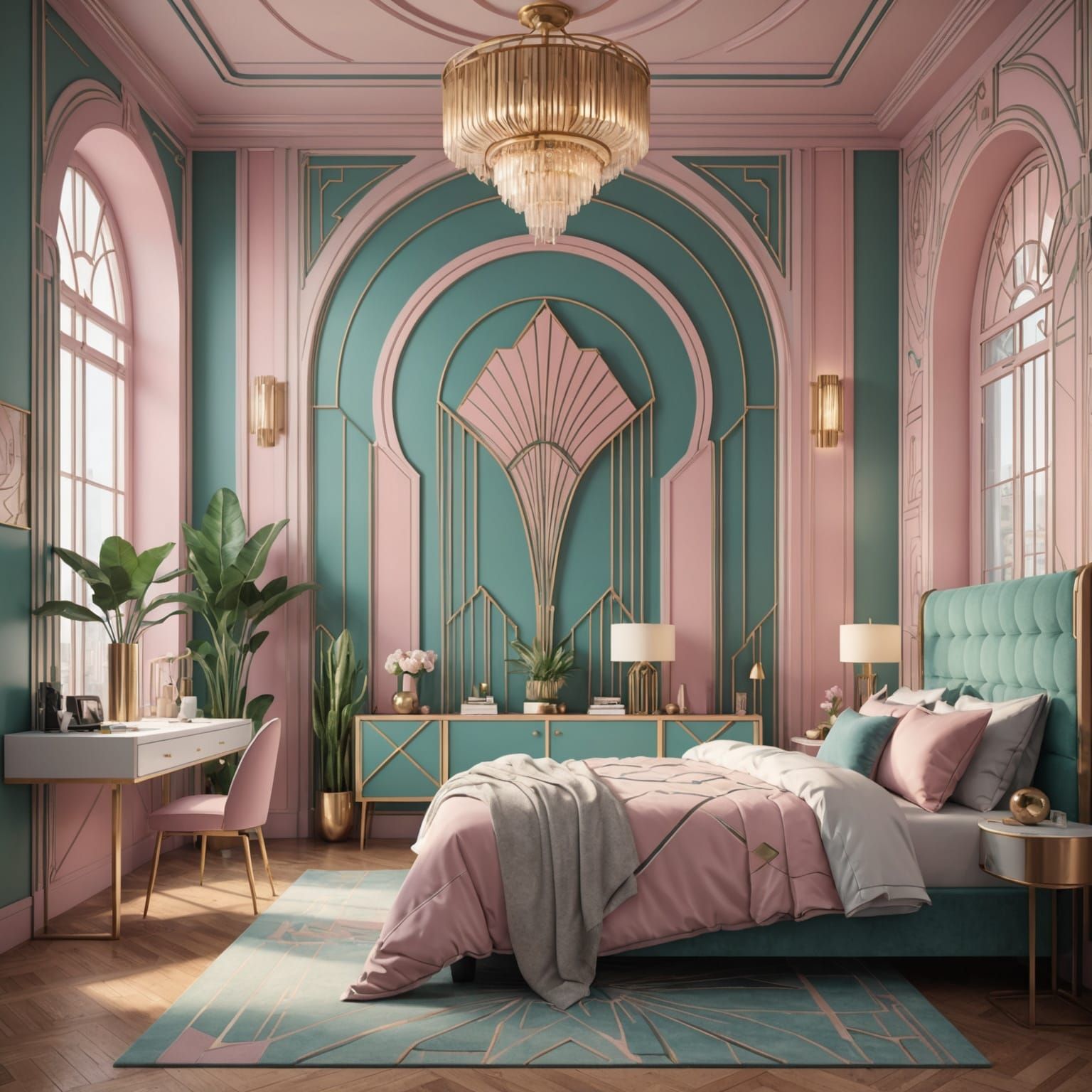 Art Deco Bedroom in Pastel Colors