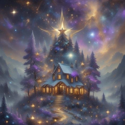 Surreal Christmas Galaxy Scene in Whimsical Americana Style