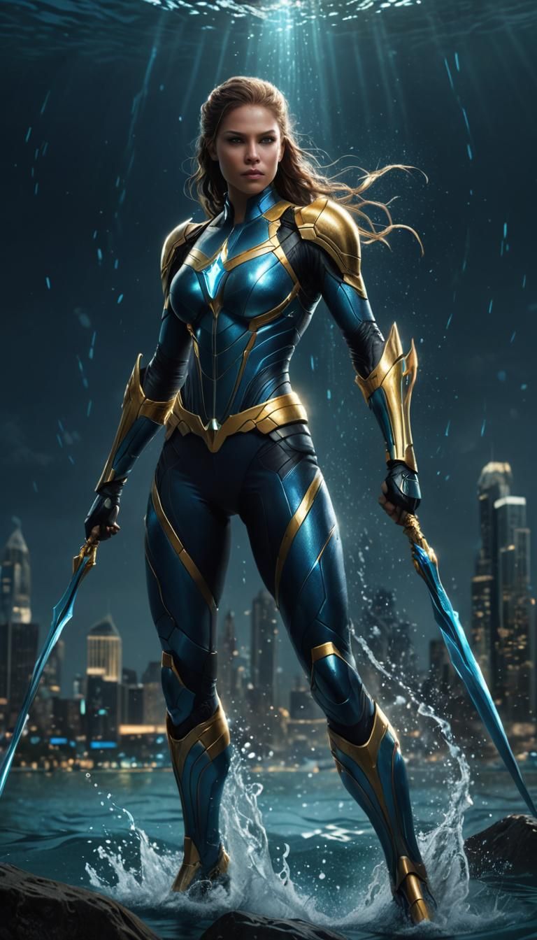 Photorealistic full body portrait of Seadra as a female supe...