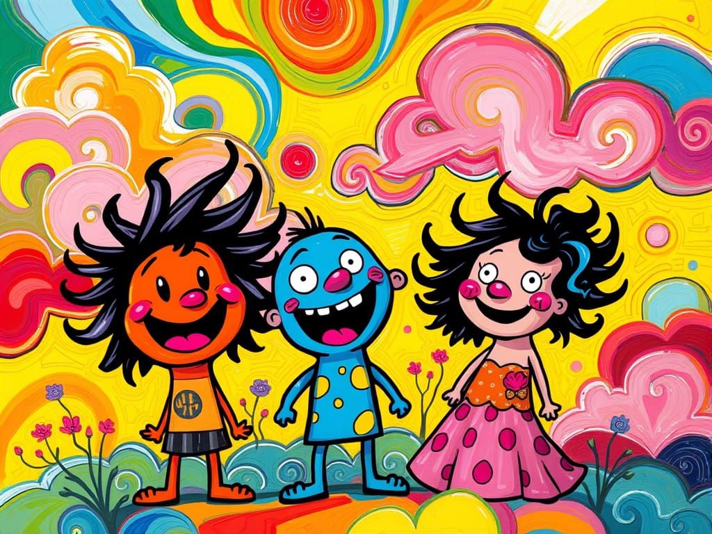 Vibrant Sticker-Like Characters in Whimsical, Painterly Styl...