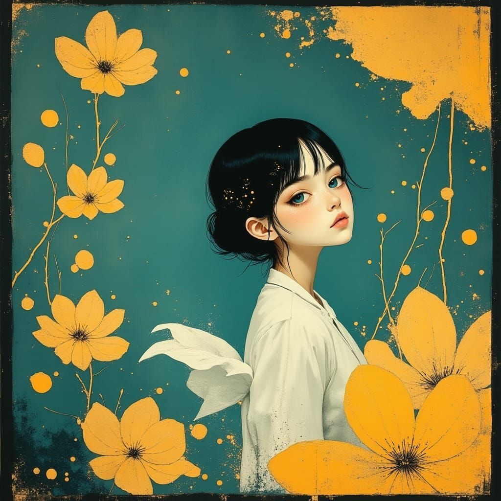 Intricate Emotional Portrait with Blue Eyes