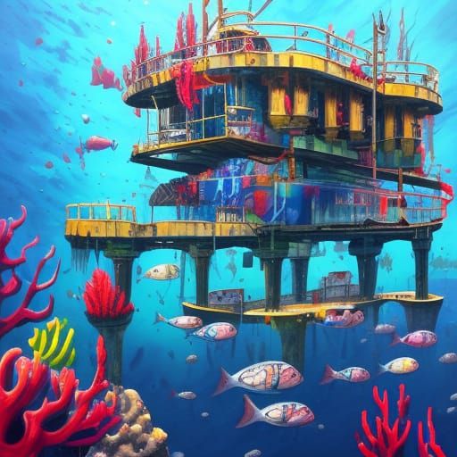 Underwater Structure in Graffiti Splash Art Style