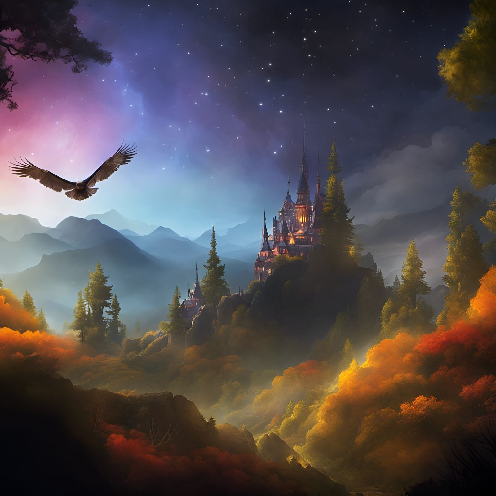 Luminous Gold Filigree Night Forest in Unreal Engine