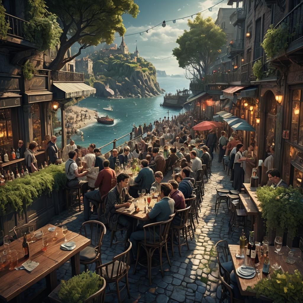 Boulevard Bars and Sea: Fantastical Matte Painting
