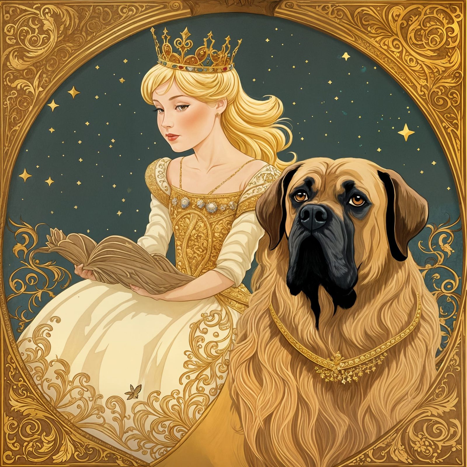 Fairytale Princess and Mastiff Storybook Illustration