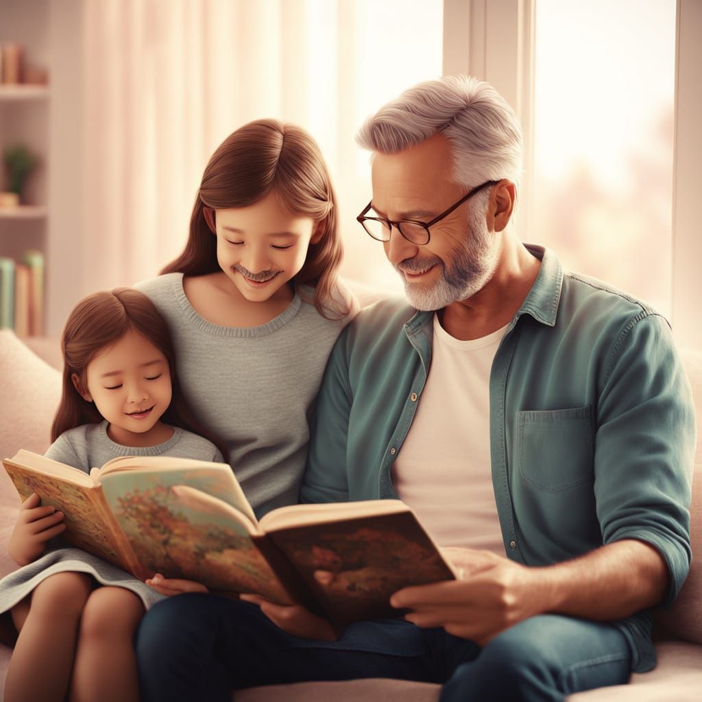 Heartwarming Father Daughter Bedtime Story in Digital Art