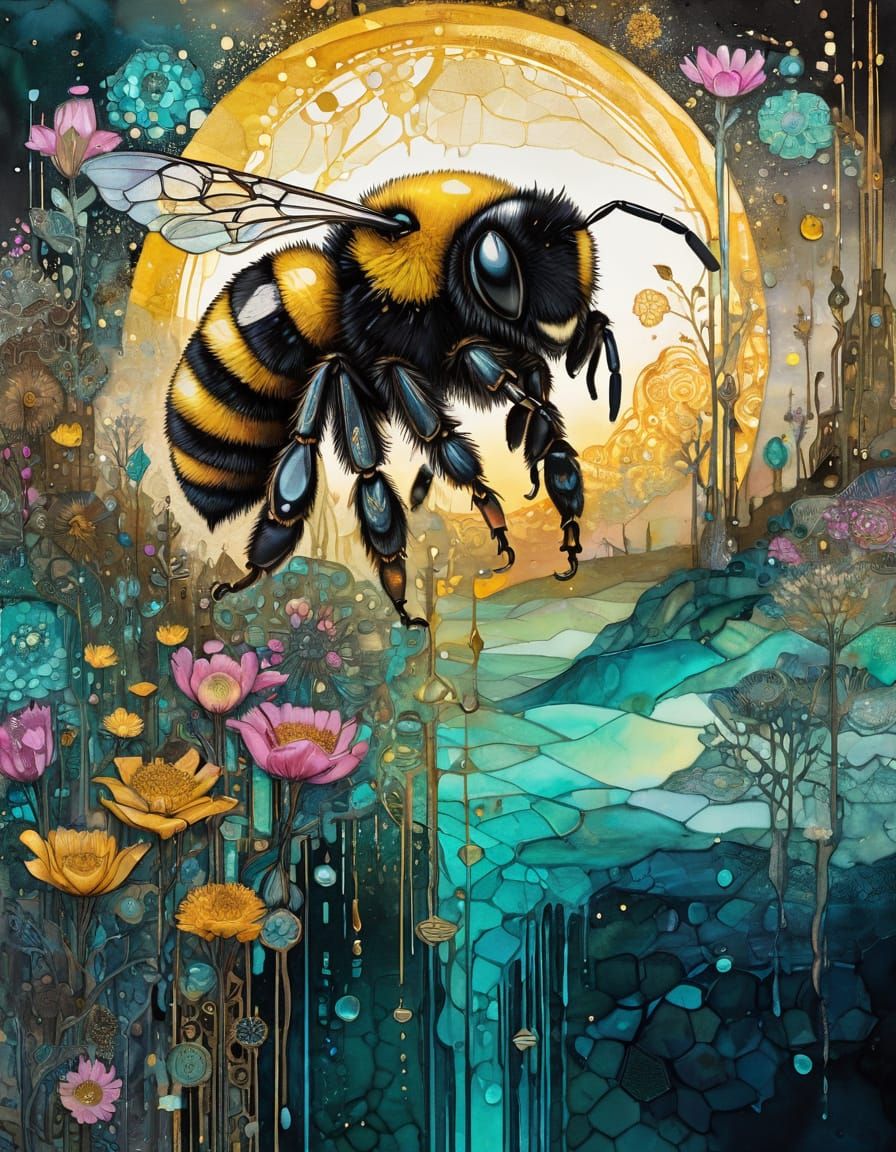 Vibrant Bumblebee in Triadic Cinematic Colours