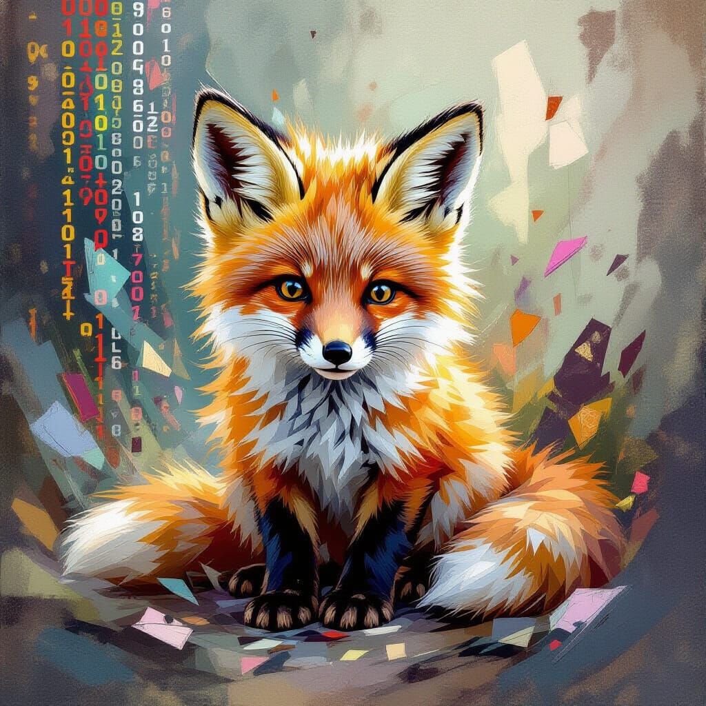 Neo-Impressionist Fox Cub in Digital Swirl