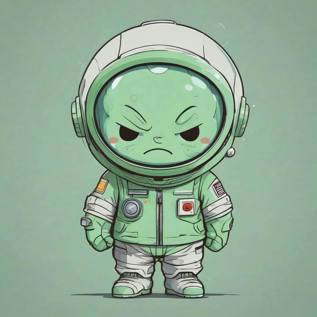 Grumpy Spaceman: Kawaii Cartoon with Bold Outlines