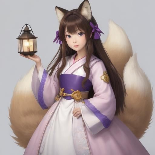Kitsune Umi with Prismatic Lantern in Anime Style