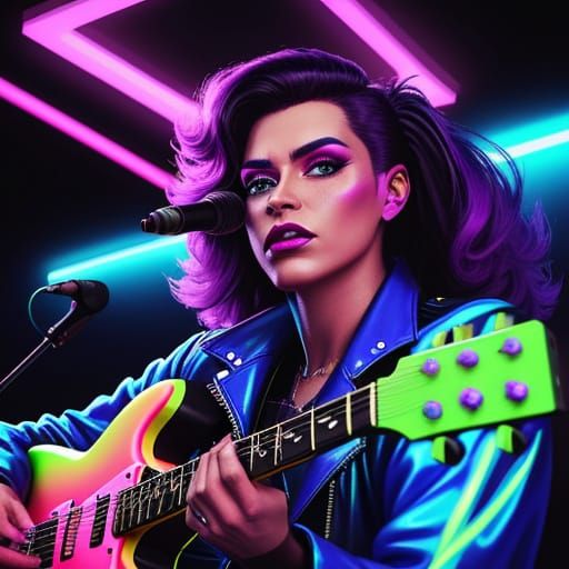 Synthwave Singer Performs Under Neon Lights