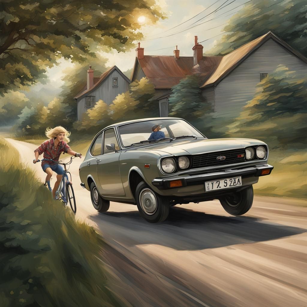 Hyper Realistic Photo of Datsun B210 Hit and Run