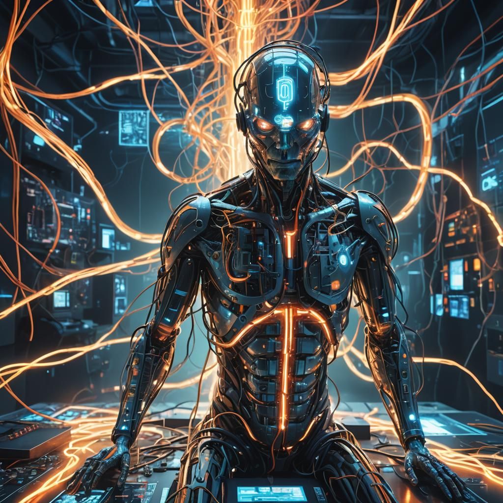 Evolving Cyborg in Futuristic Laboratory, Digital Art