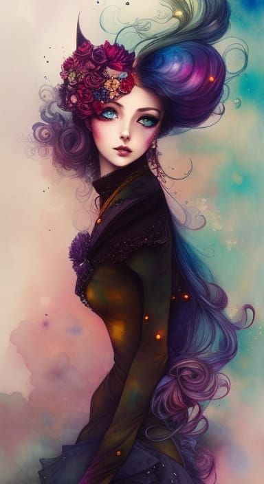 Steampunk Duchess in Watercolour Manga Style