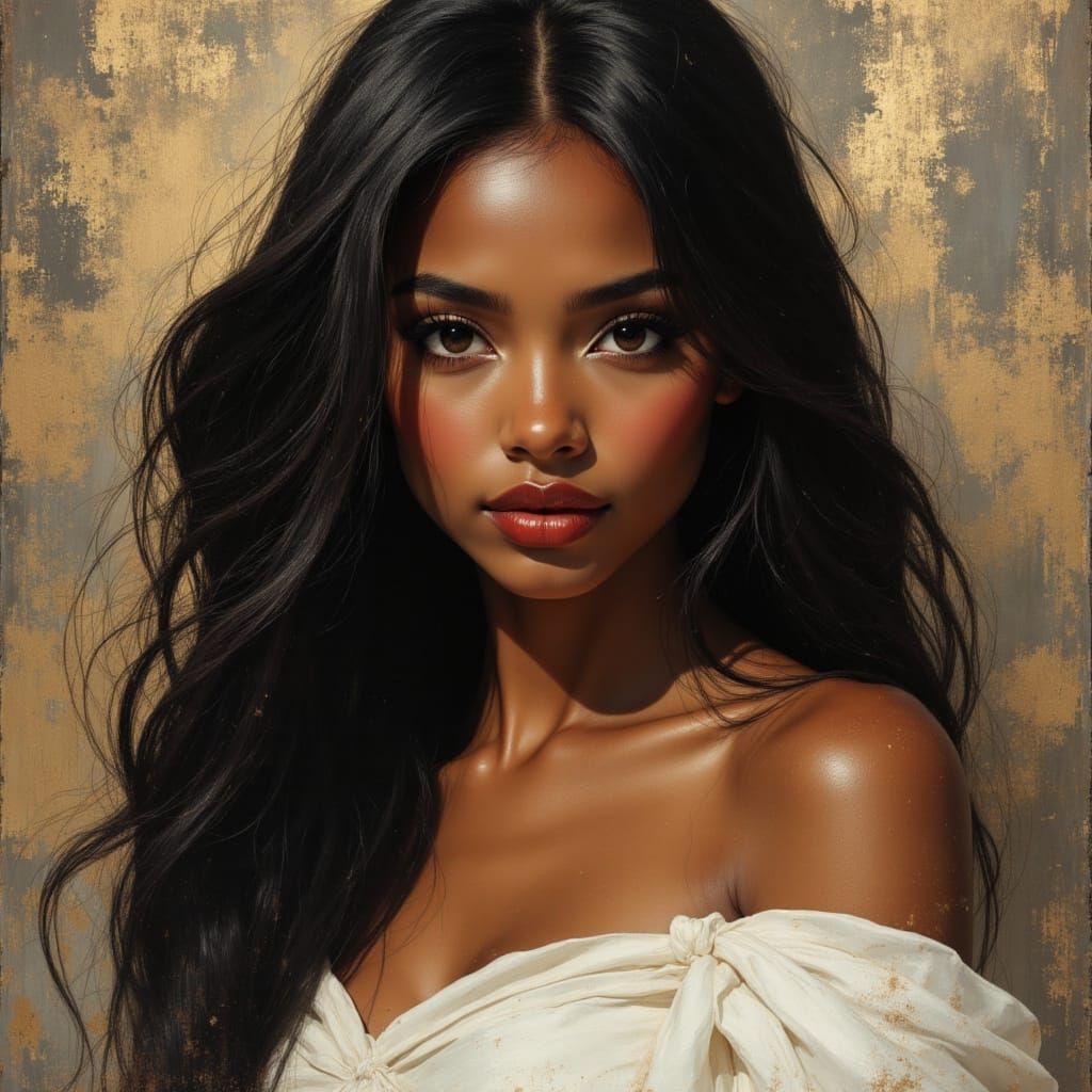 Elegant African Goddess Portrait in Oil Painting Style