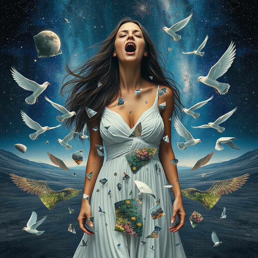 Surrealist Woman in Cosmic Abyss