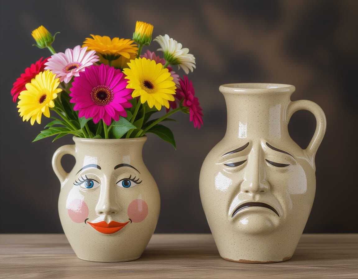 Two Expressive Vases: One Joyful, One Melancholy