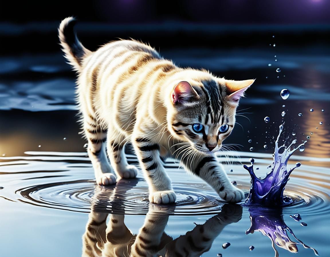 Cat and Puddle: Surreal Fantasycore Digital Art