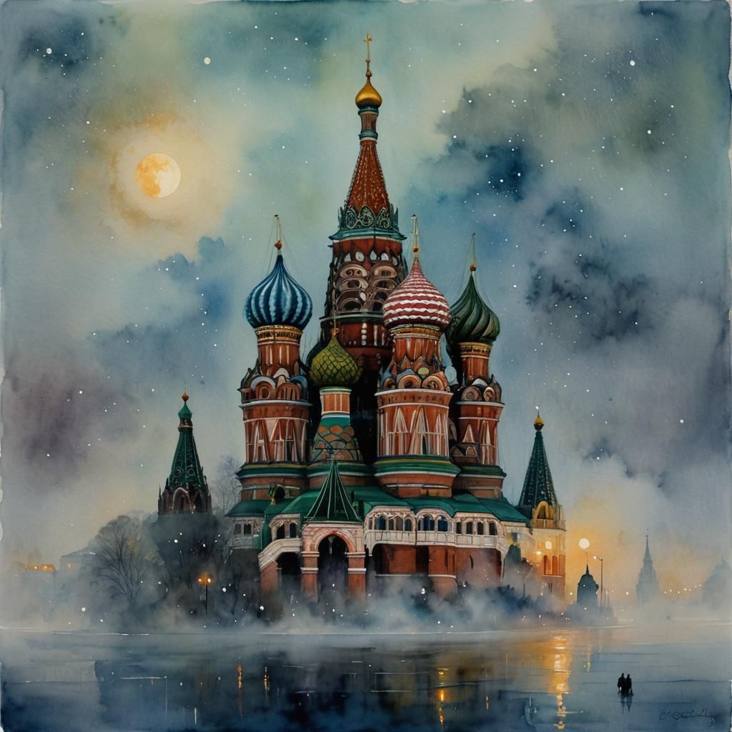 Saint Basil's Cathedral in Watercolor Aesthetic