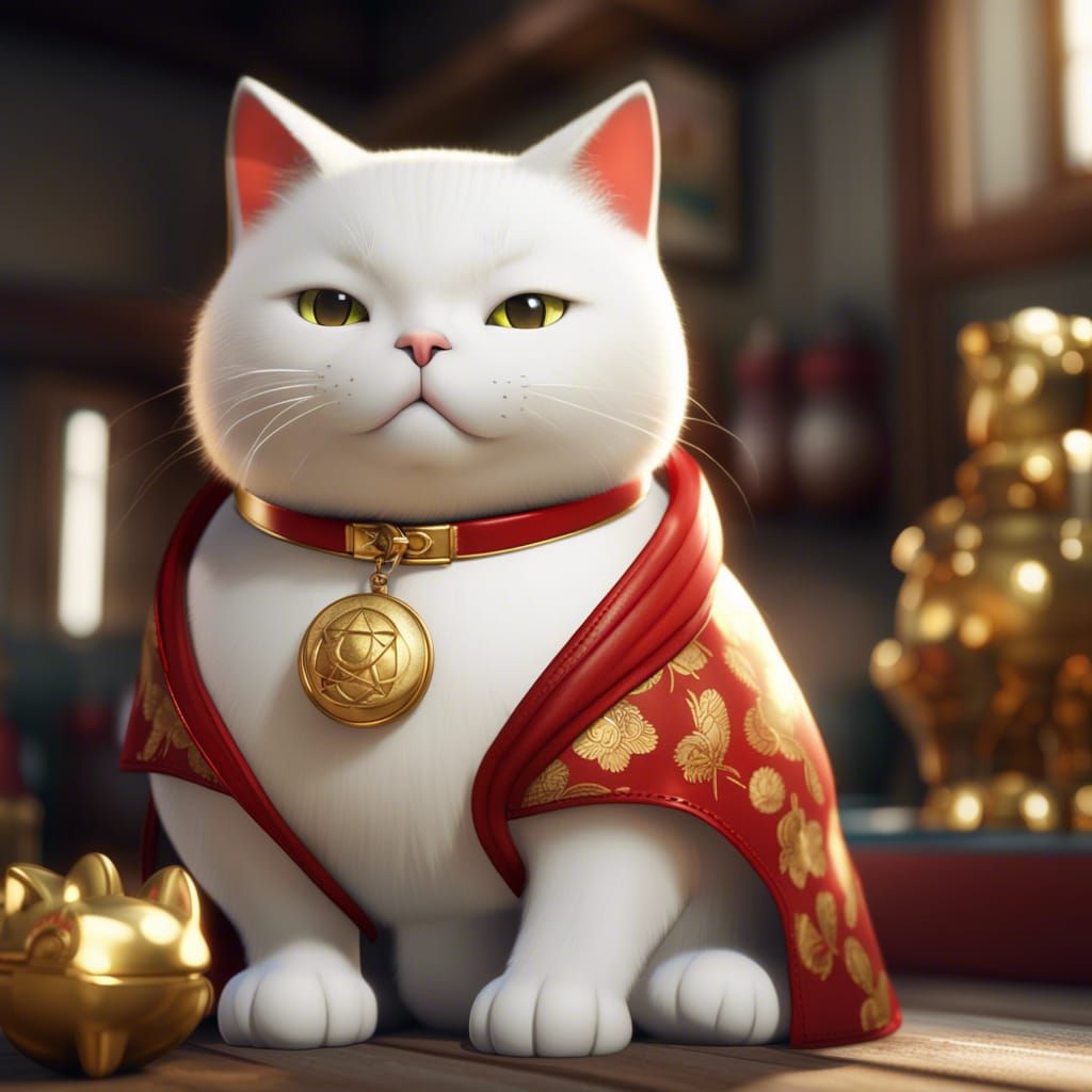 Smiling Cat in Golden Maneki Neko House