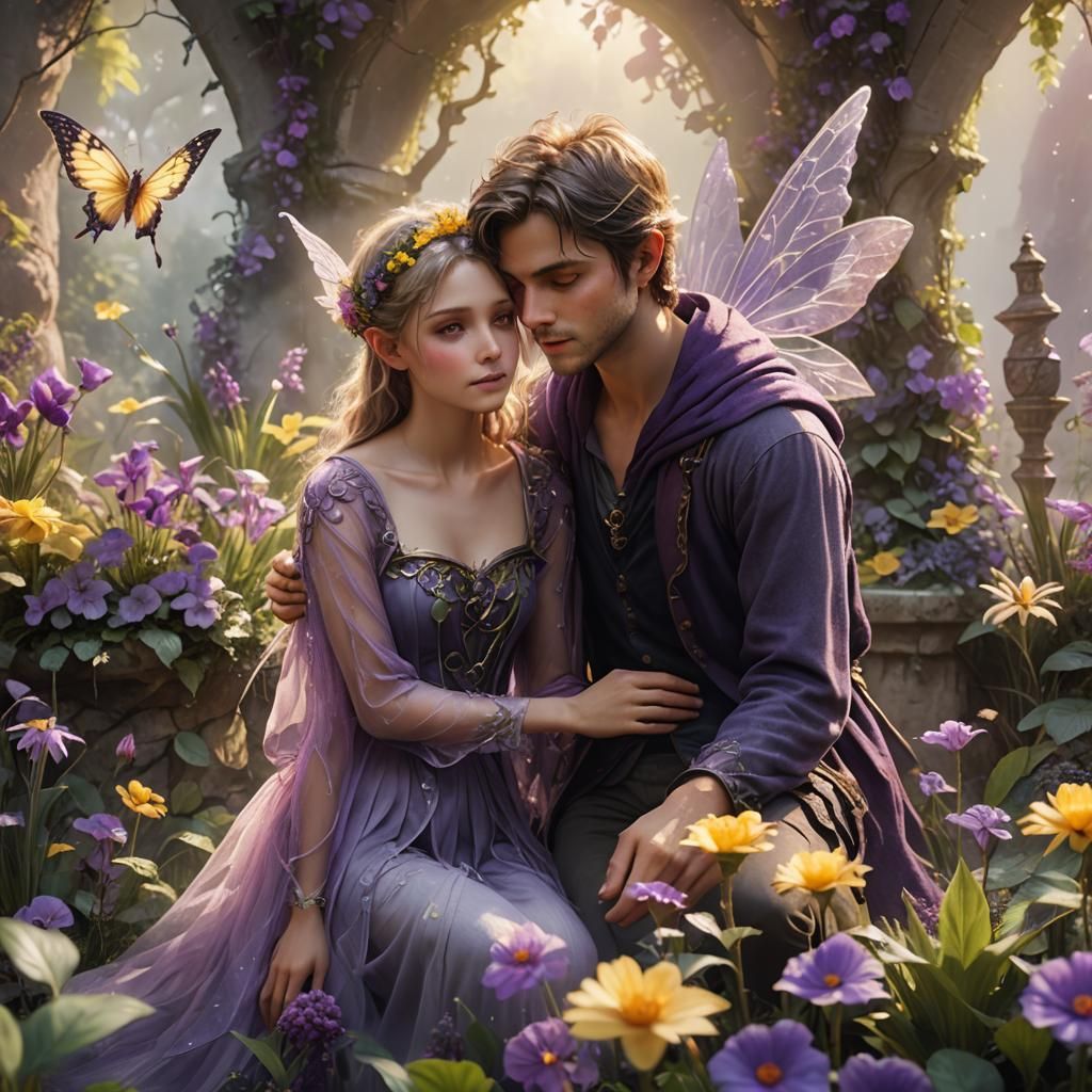 Romantic Fairy Garden Scene in High-Fantasy Style