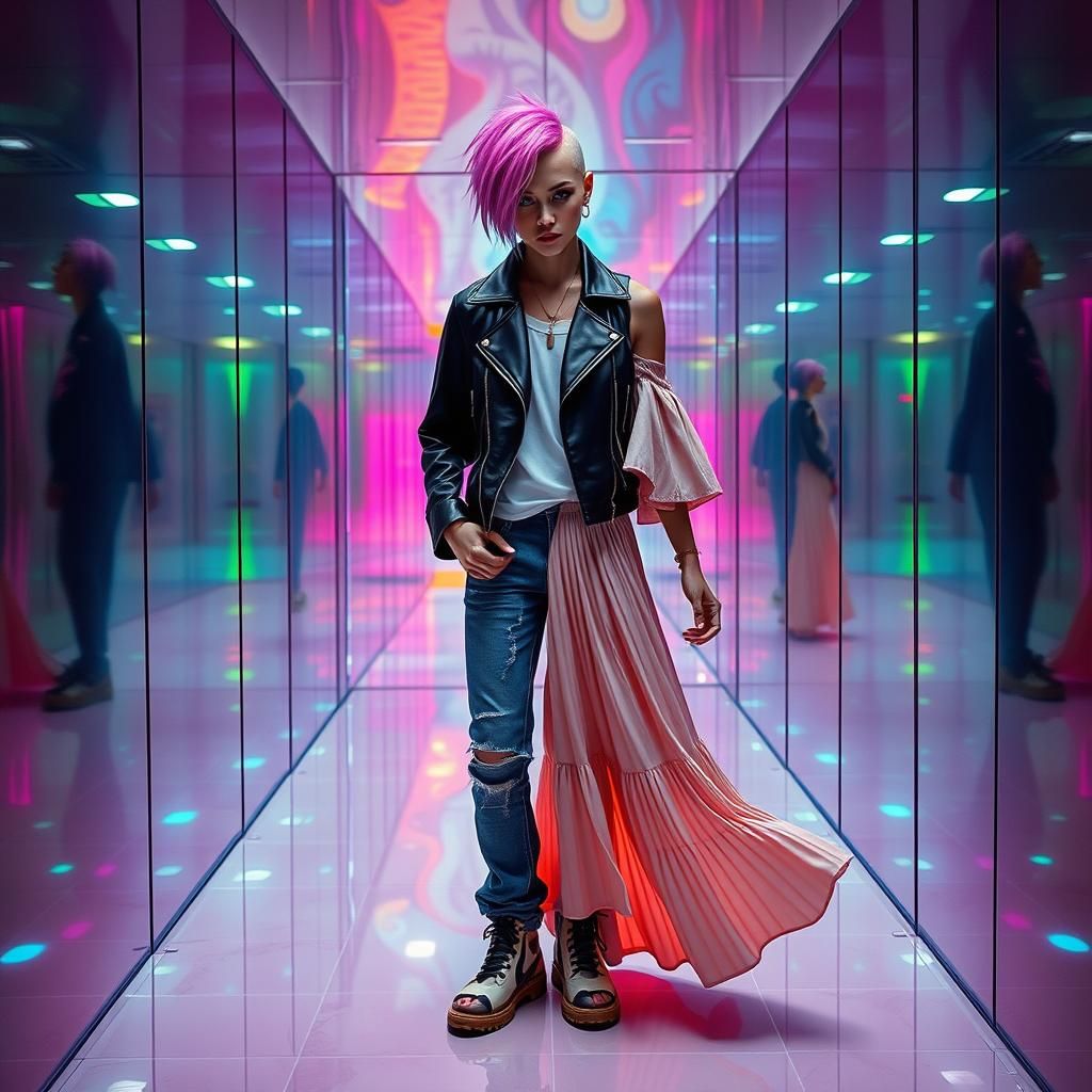 Androgynous Dichotomy in Mirrored Room, Acrylic Style