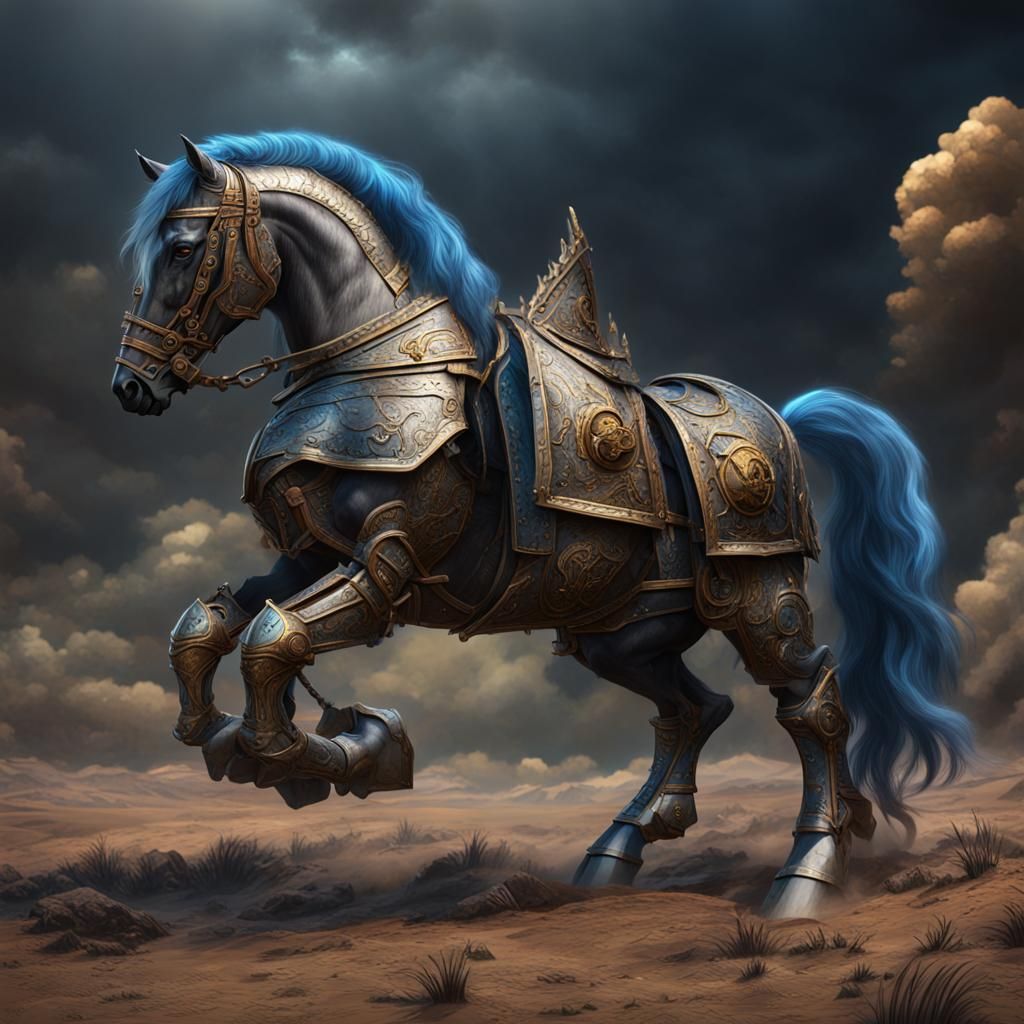 Armored Horse in Detailed Matte Painting Style