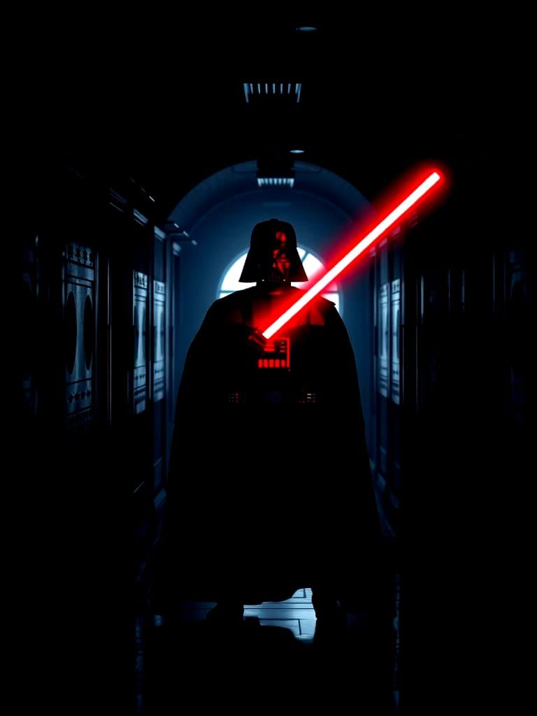 Darth Vader Silhouette in Dark Hallway