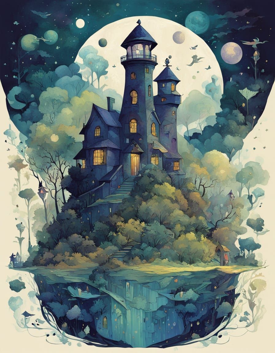 Celestial Lighthouse Guiding Souls in Paper Surrealism
