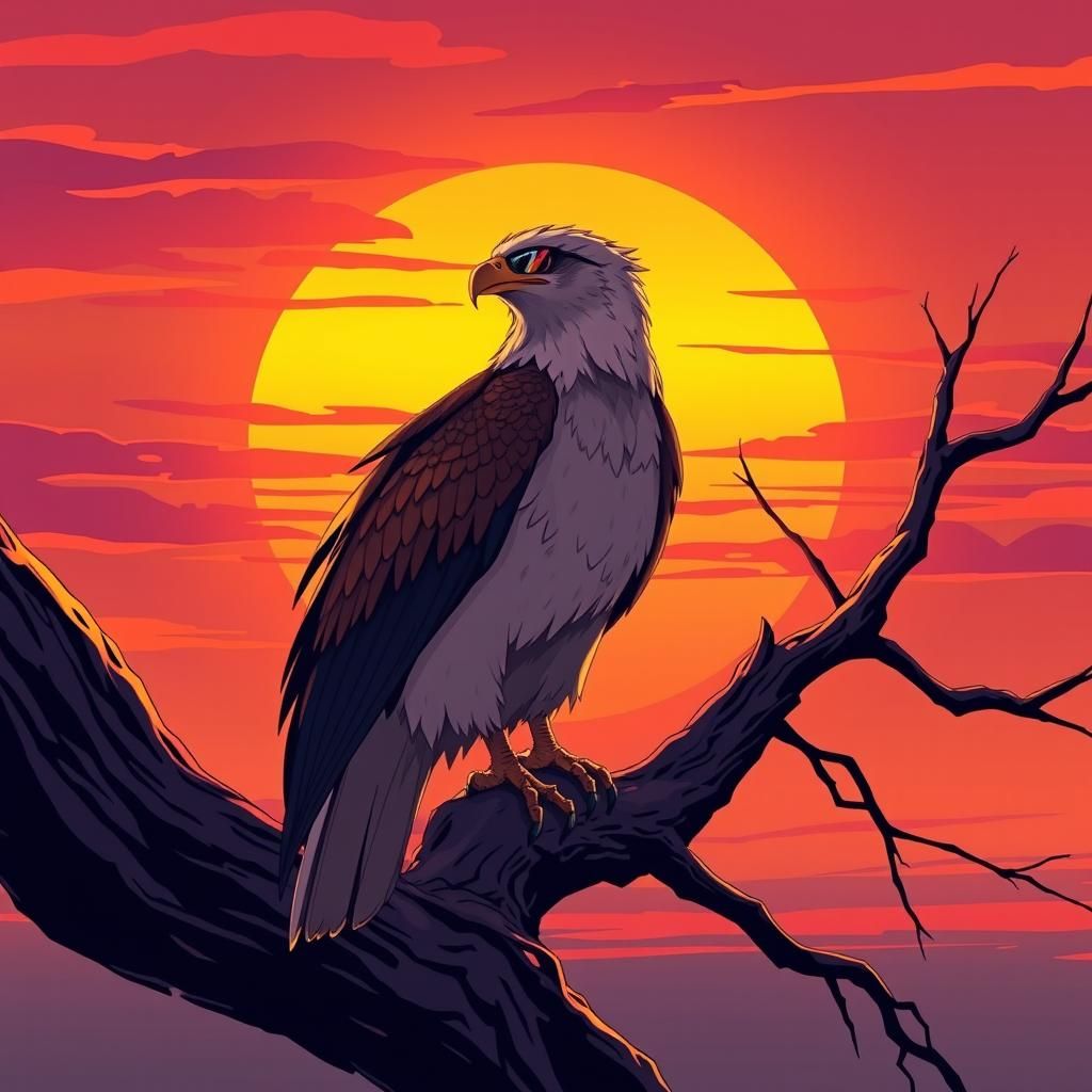 Eagle in Shades at Sunset, Anime Style
