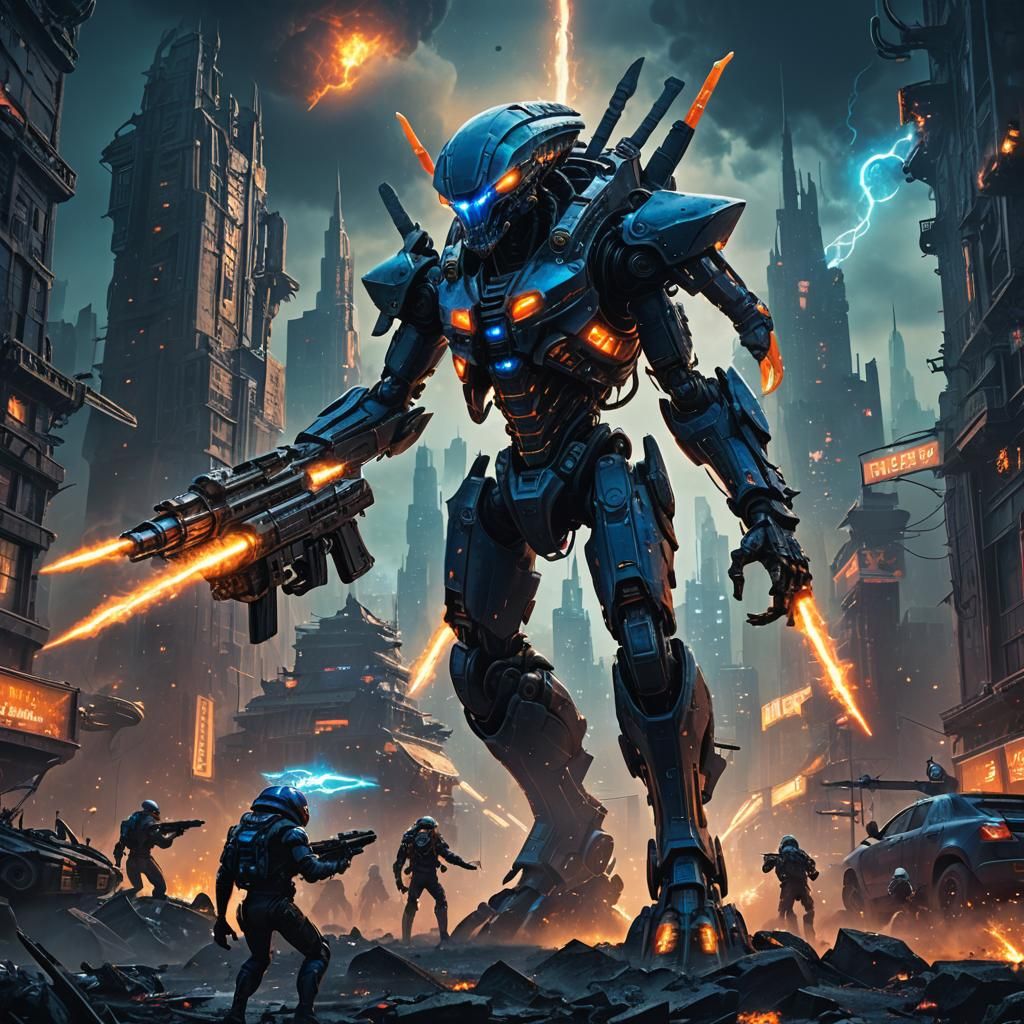 Alien Invasion: Plasma Guns in a Ruined Cityscape