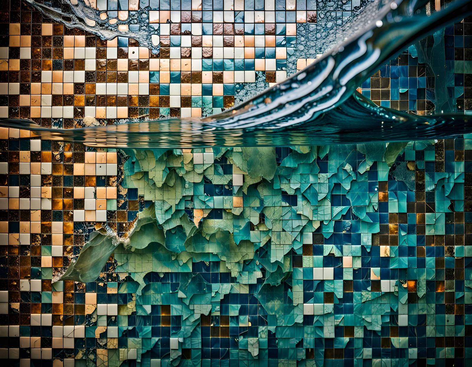 Cleveland Map Reflected in Submerged Mosaic Tiles