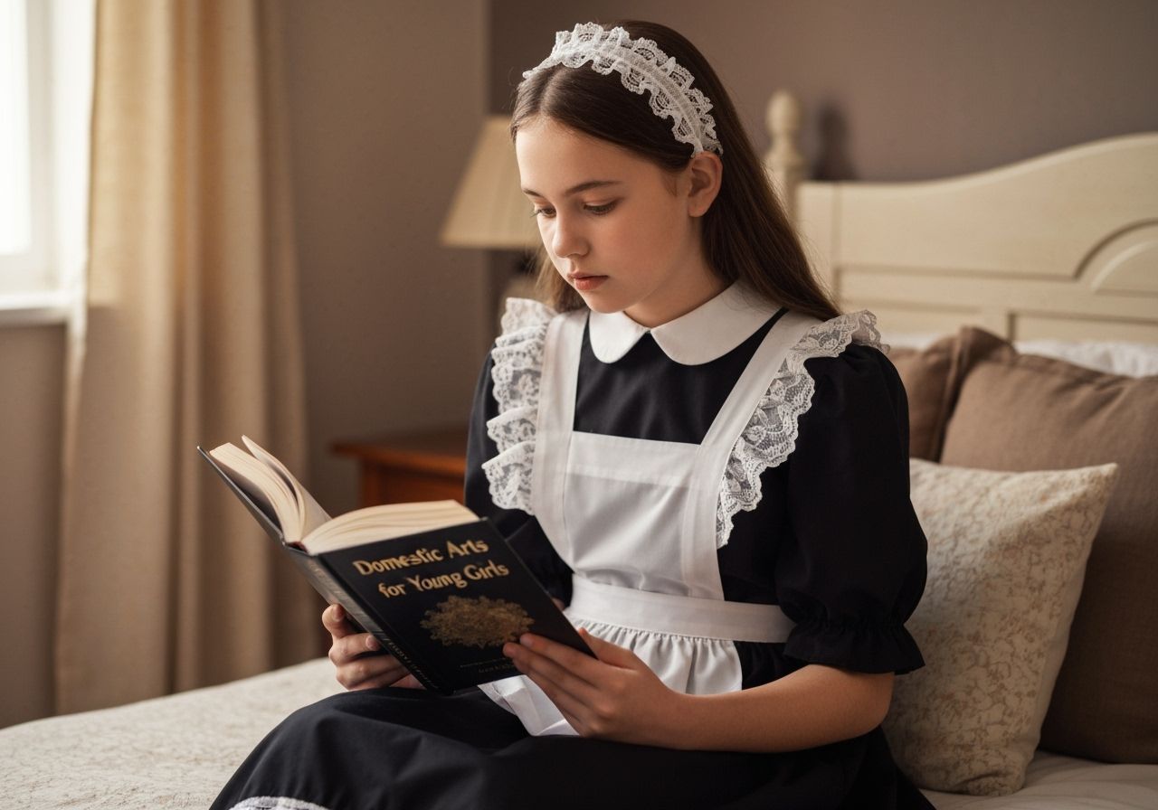 Girl Reads in French Maid Outfit, Intimate Portrait