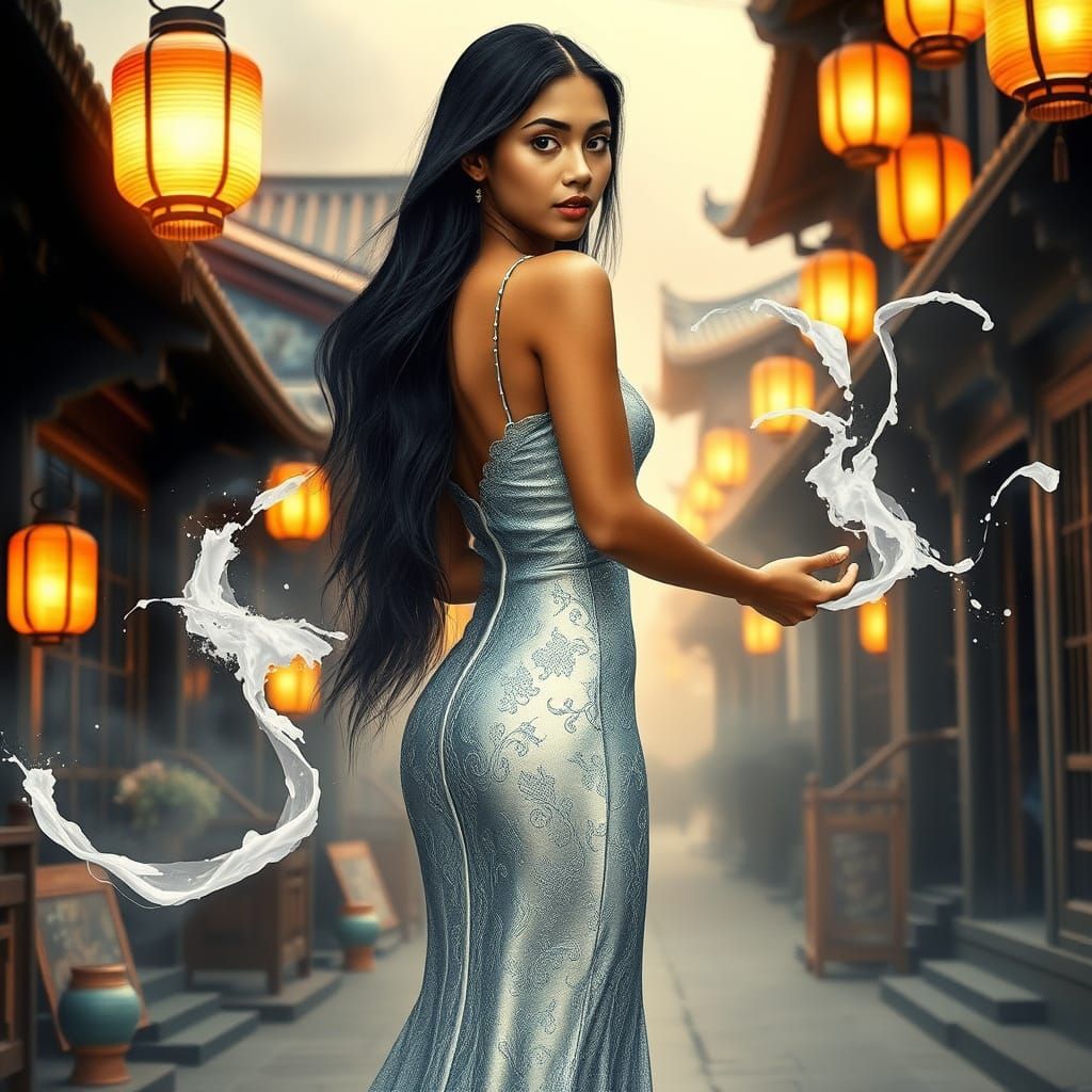 Mumbai Woman in Taiwan Street with Silver Gown