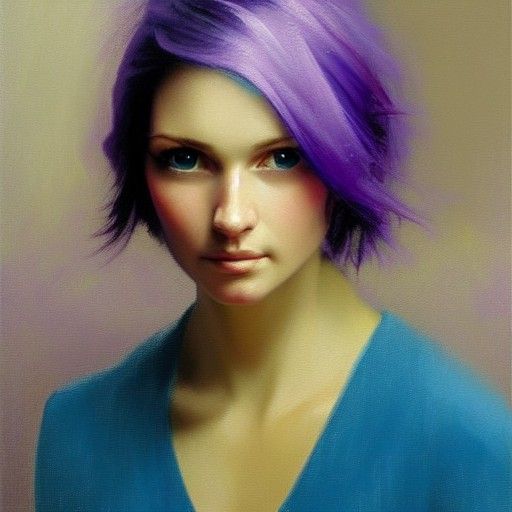 Beautiful Purple-Haired Girl: Oil Painting by Gurney