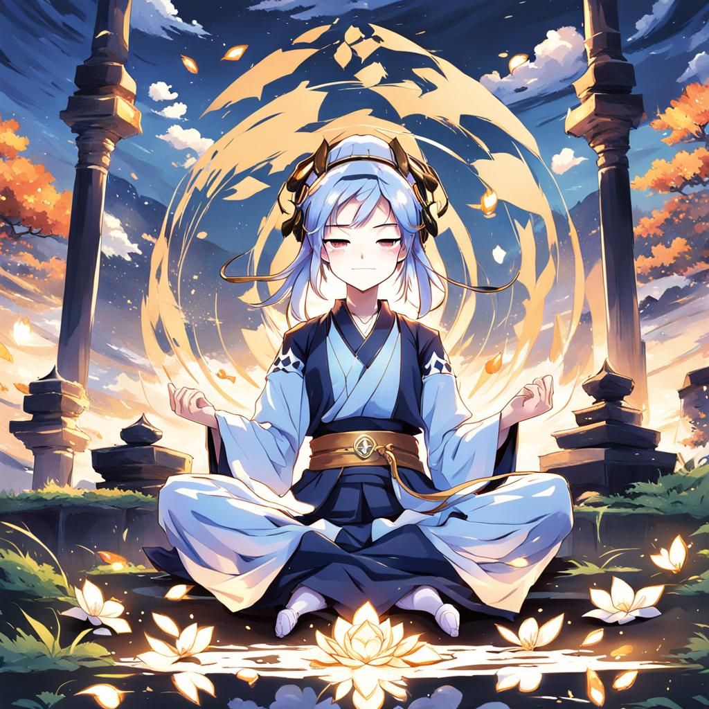Anime Girl Meditating Peacefully with a Slight Smile