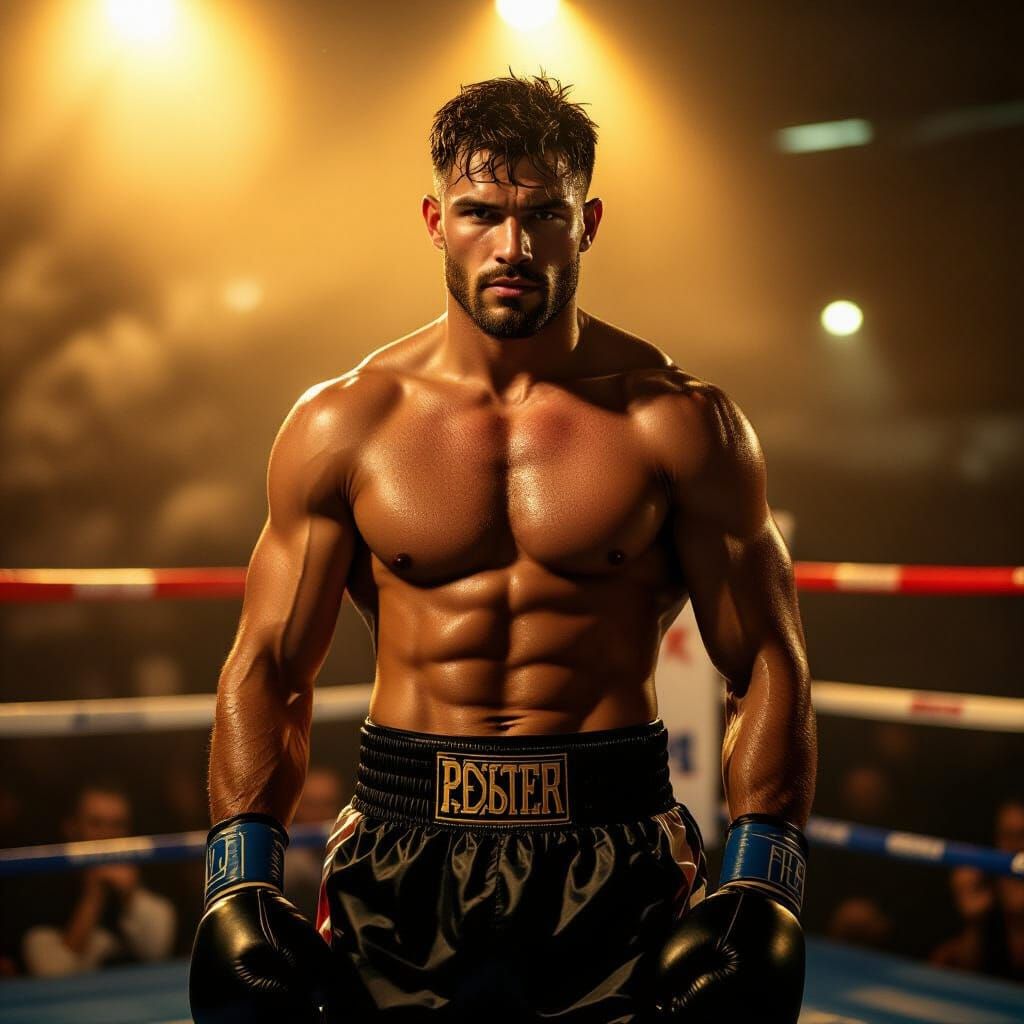 Handsome Boxer Posing in Dramatic Golden Light