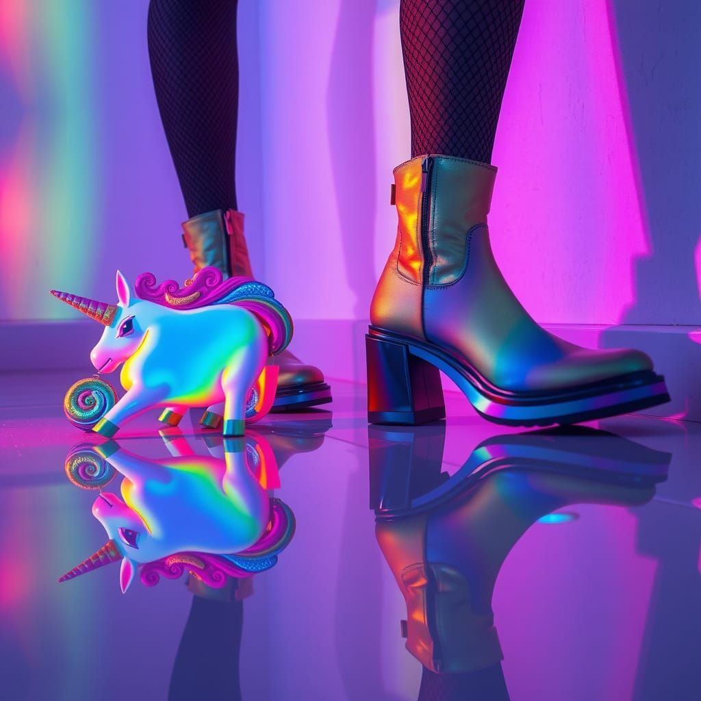 Rainbow Boots and Unicorn Bag in Surreal Style
