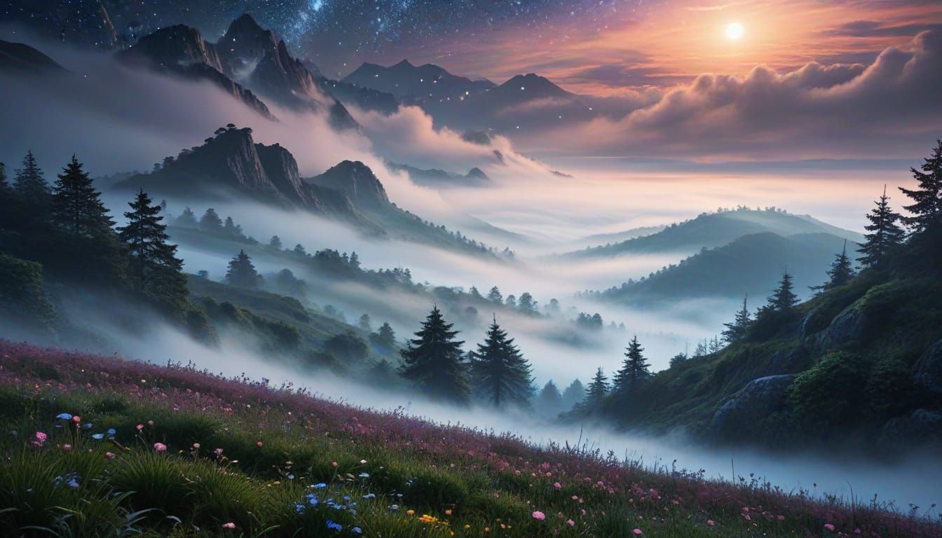 Sparkling Stardust Mist in Magical Landscape
