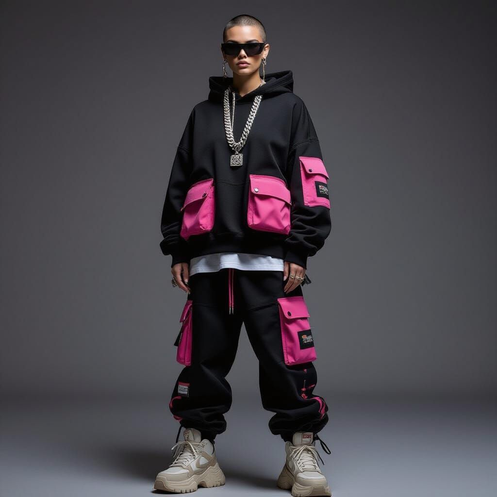 Futuristic Streetwear Model in Cyberpunk Style